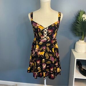 Intimately Free People Black Floral Lattice Lovers Slip Dress